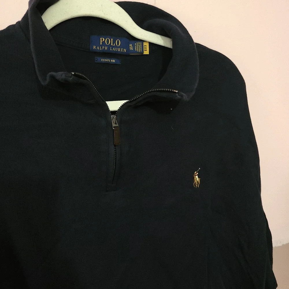 Polo Ralph Lauren Mens XL Navy Blue Estate Rib Quarter Zip Pullover Sweater Prep